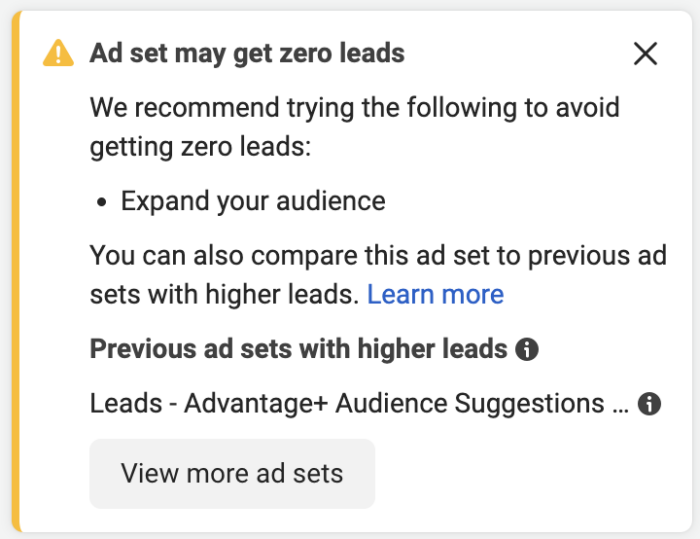 Ads Manager Warning